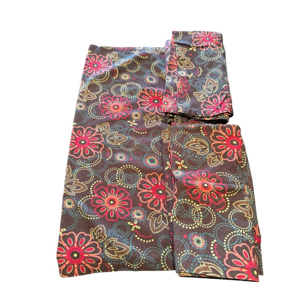 Pier 1 Imports 6 100% Cotton Cloth Brown Floral Square Dinner Napkins